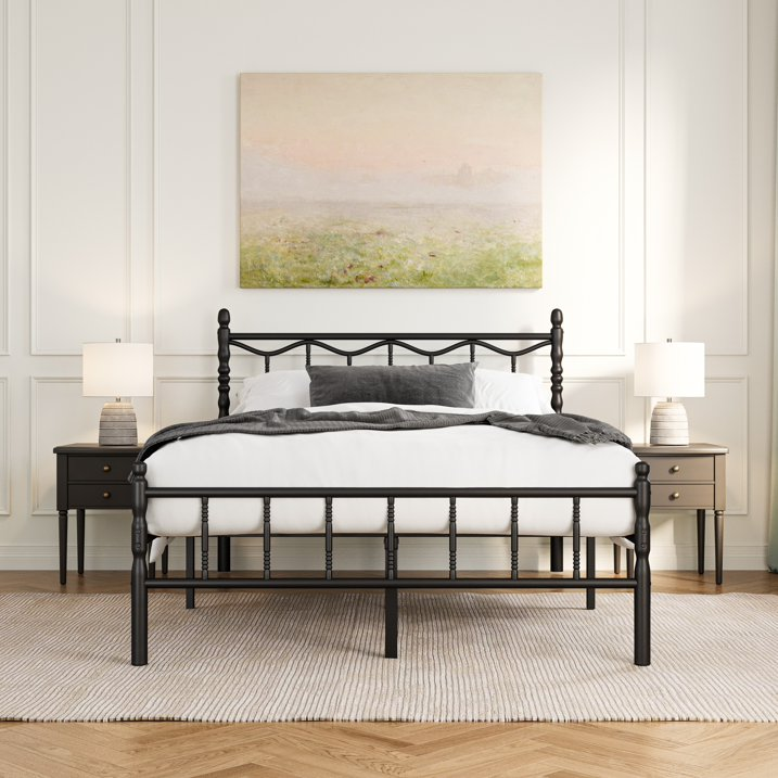 QFTIME 14 inch Queen Size Metal Bed Frame with Headboard and Footboard, Premium Metal Slats Support, Heavy Duty Mattress Foundation with Ample Under-bed Storage, No Box Spring Needed