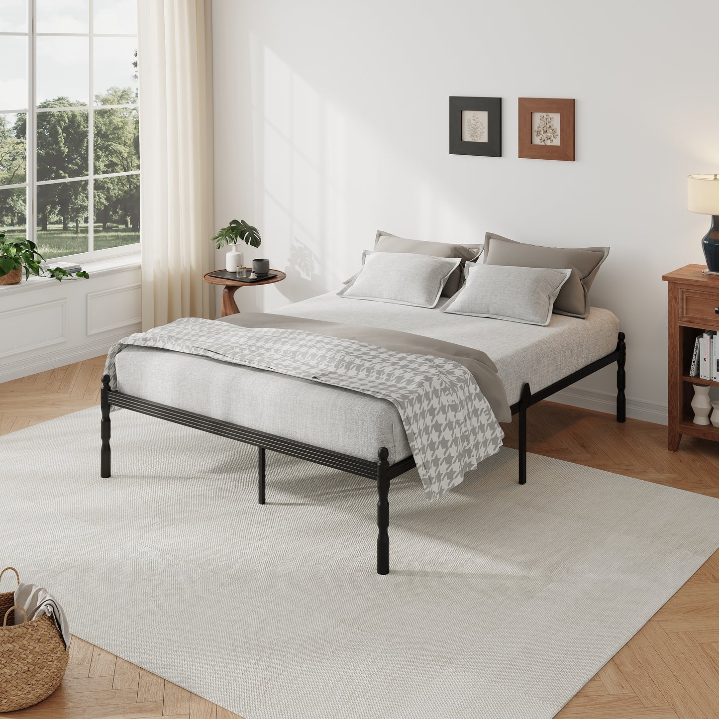 QFTIME 14" Queen Metal Platform Bed Frame with Anti-Slip Stoppers, Heavy-Duty Construction, No Box Spring Needed, Underbed Storage, Noise-Free Steel Slats