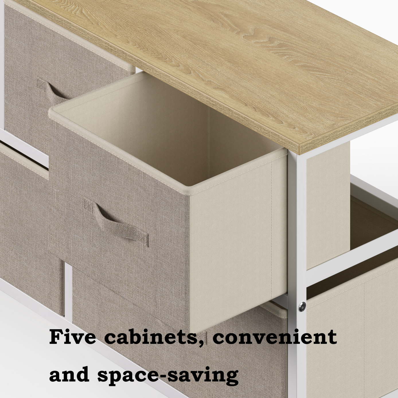 QFTIME 5 Drawer Dresser TV Stand, Sturdy Metal Frame, Massive Storage Fabric Drawers, Chest of Drawers for Bedroom, Living Room