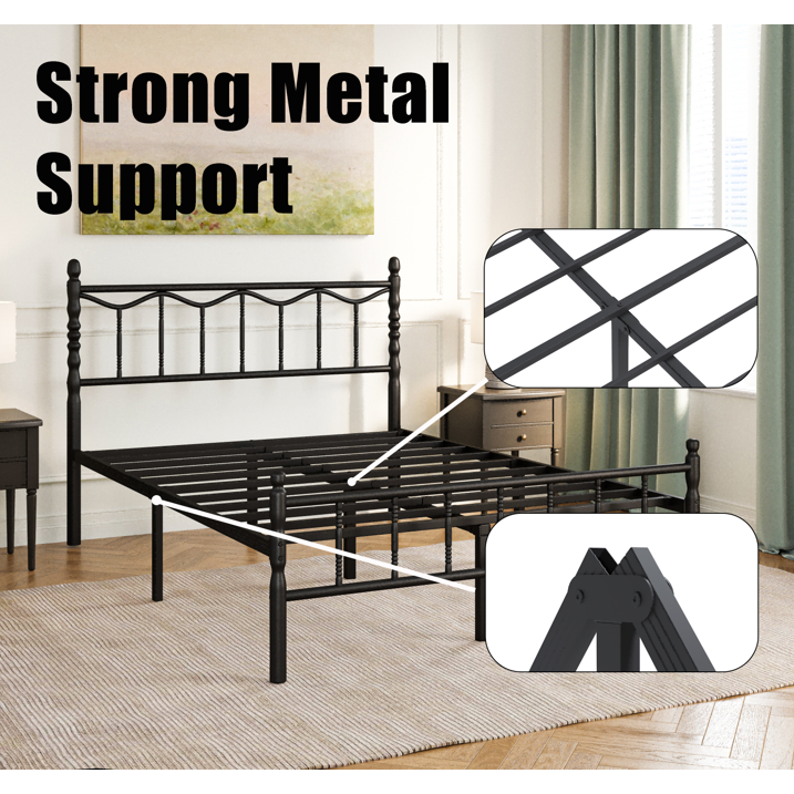 QFTIME 14 inch Queen Size Metal Bed Frame with Headboard and Footboard, Premium Metal Slats Support, Heavy Duty Mattress Foundation with Ample Under-bed Storage, No Box Spring Needed
