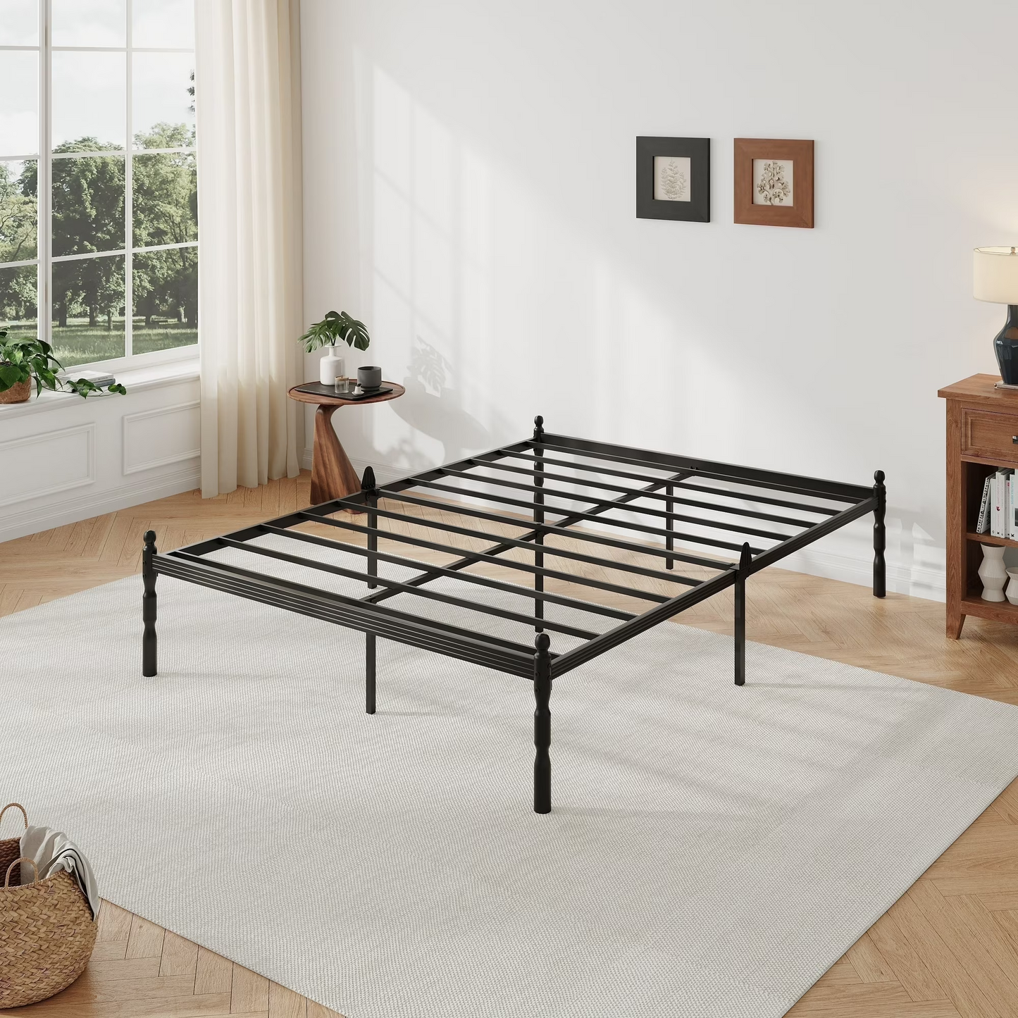 QFTIME 18" Queen Metal Platform Bed Frame with Anti-Slip Stoppers, Heavy Duty Mattress Foundation
