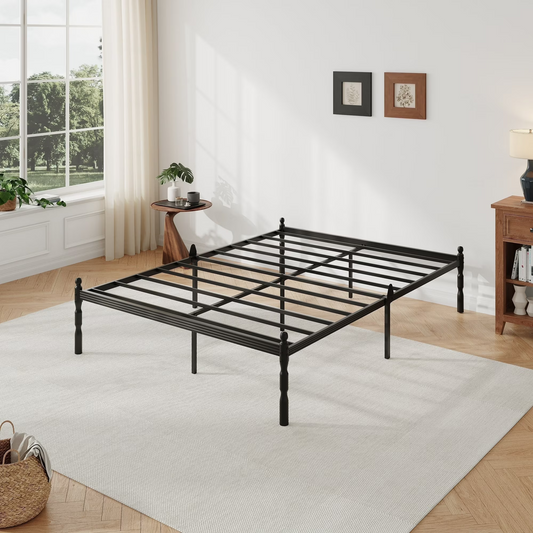 QFTIME 18" Queen Metal Platform Bed Frame with Anti-Slip Stoppers, Heavy Duty Mattress Foundation