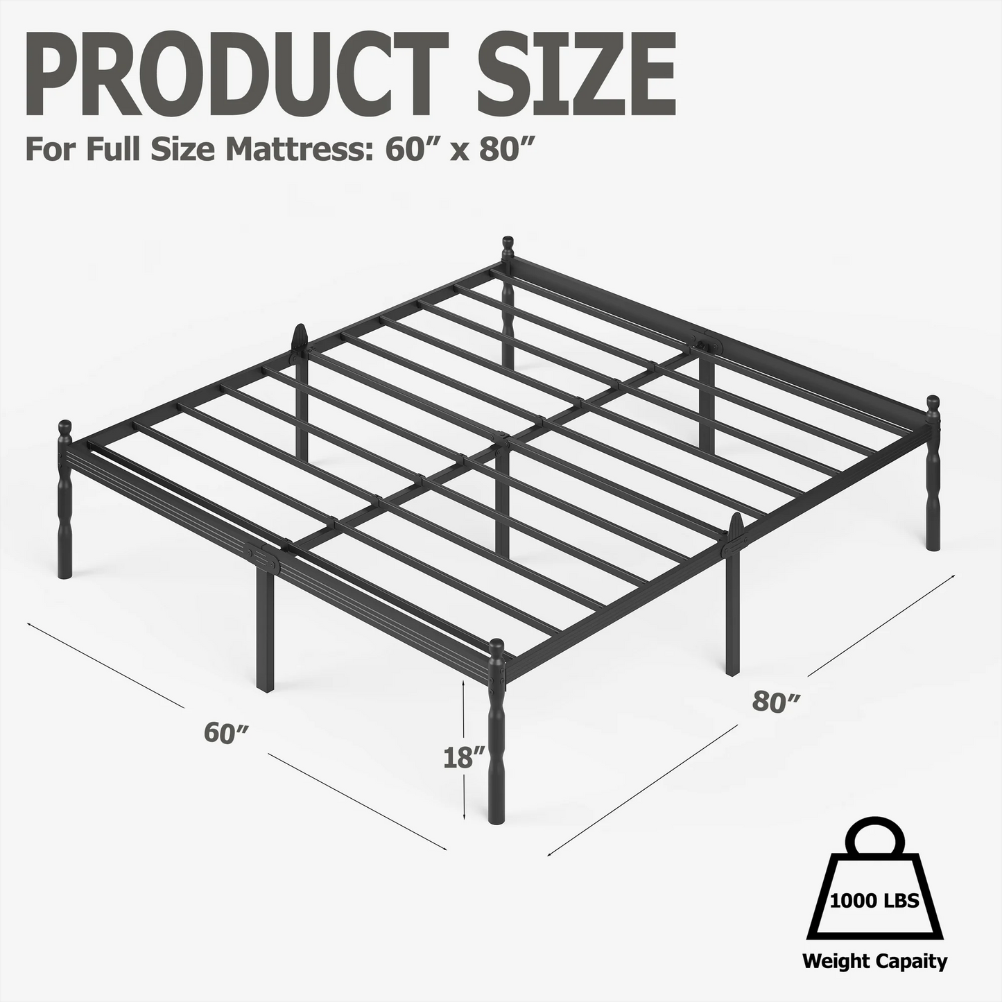 QFTIME 18" Queen Metal Platform Bed Frame with Anti-Slip Stoppers, Heavy Duty Mattress Foundation