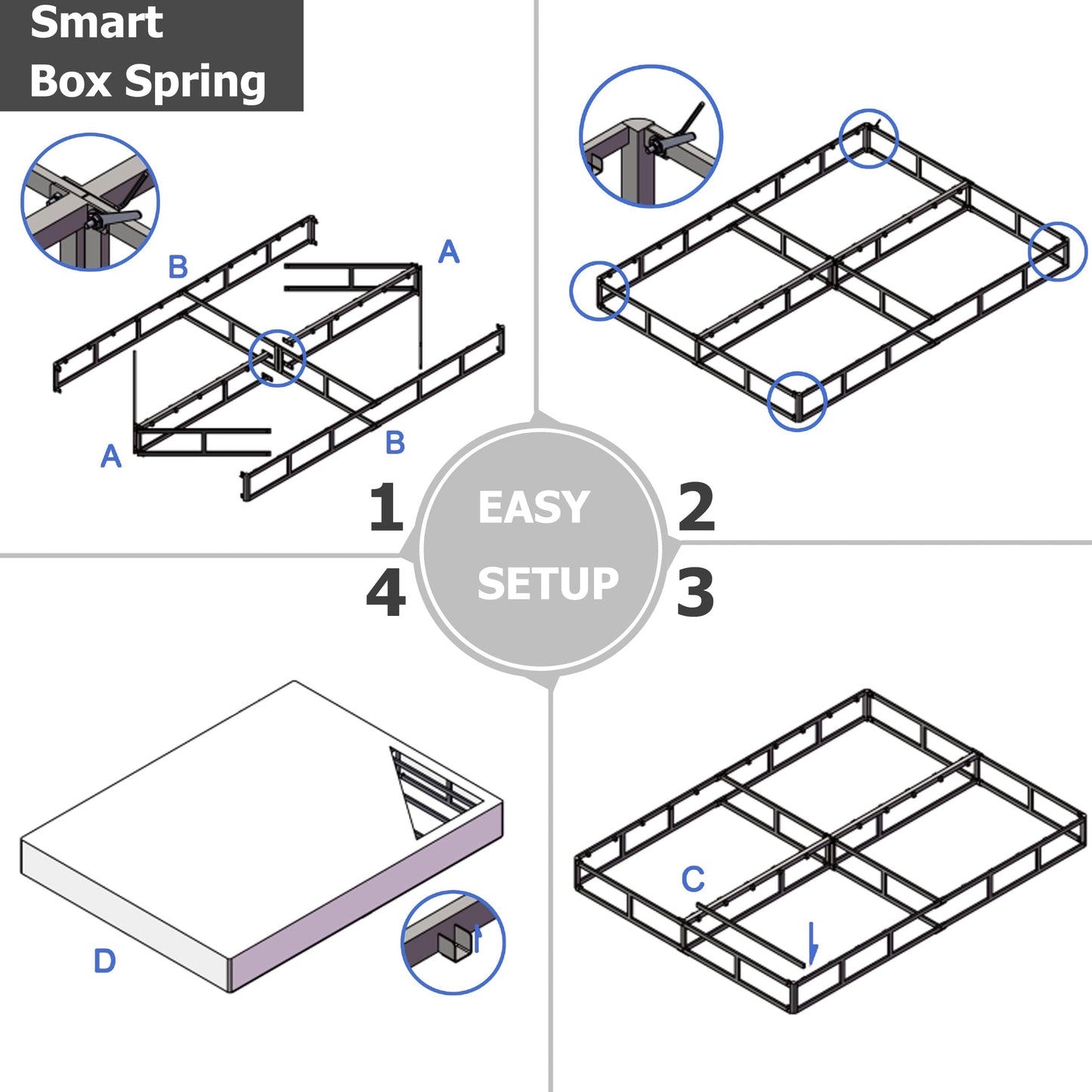 QFTIME 5" Metal Queen Box Spring, Mattress Foundation, Heavy-Duty, Easy Assembly