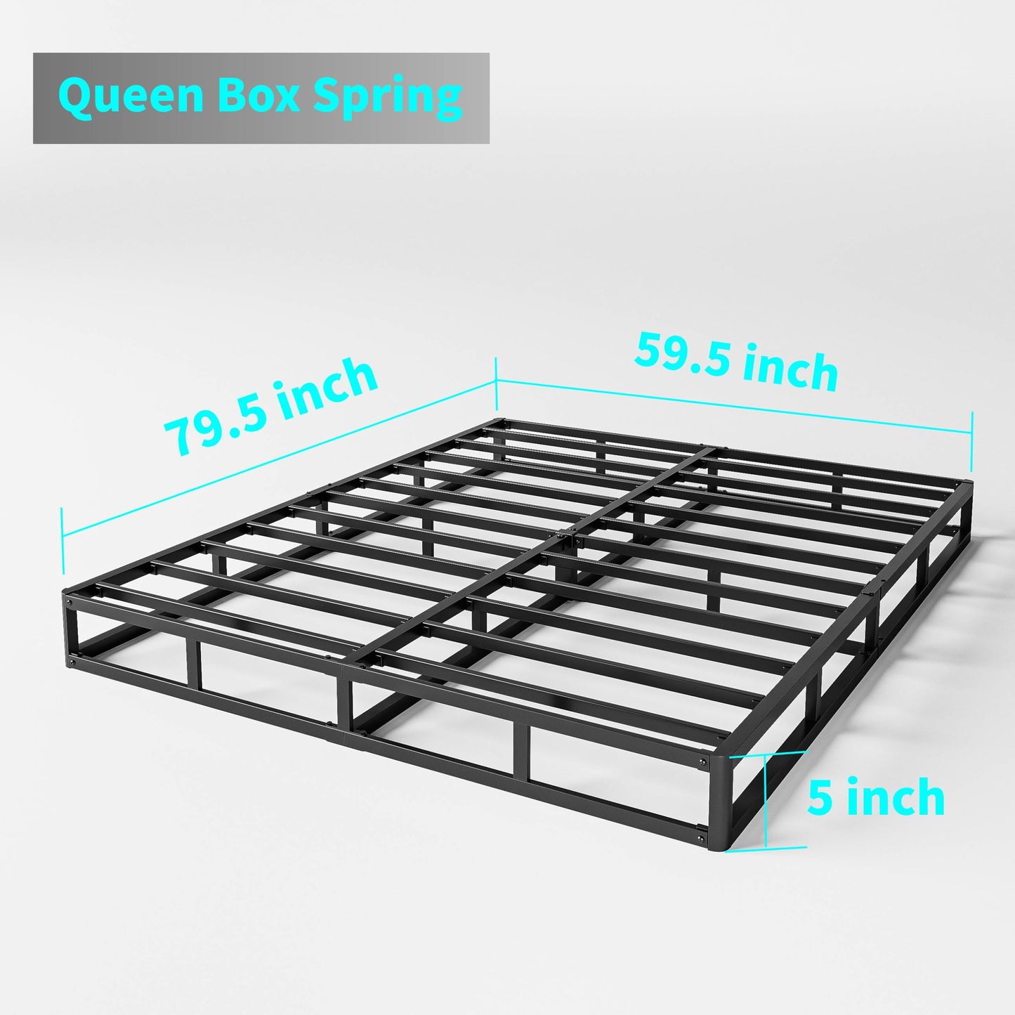 QFTIME 5" Metal Queen Box Spring, Mattress Foundation, Heavy-Duty, Easy Assembly