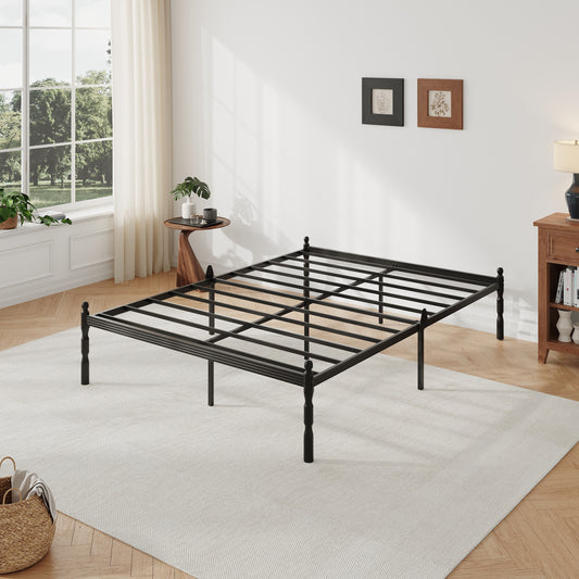 QFTIME 14" Queen Metal Platform Bed Frame with Anti-Slip Stoppers, Heavy-Duty Construction, No Box Spring Needed, Underbed Storage, Noise-Free Steel Slats