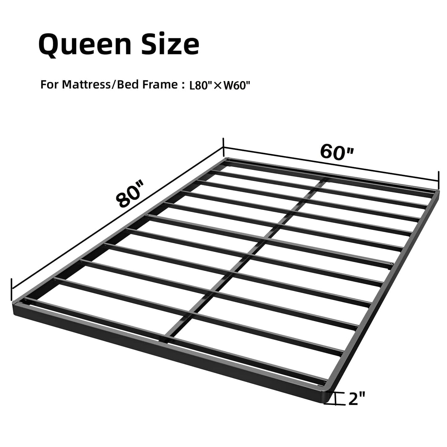 QFTIME Queen Box spring, 2 inch Bunkie Board Queen, Metal Mattress Fondation, Easy Assembly, Heavy-Duty