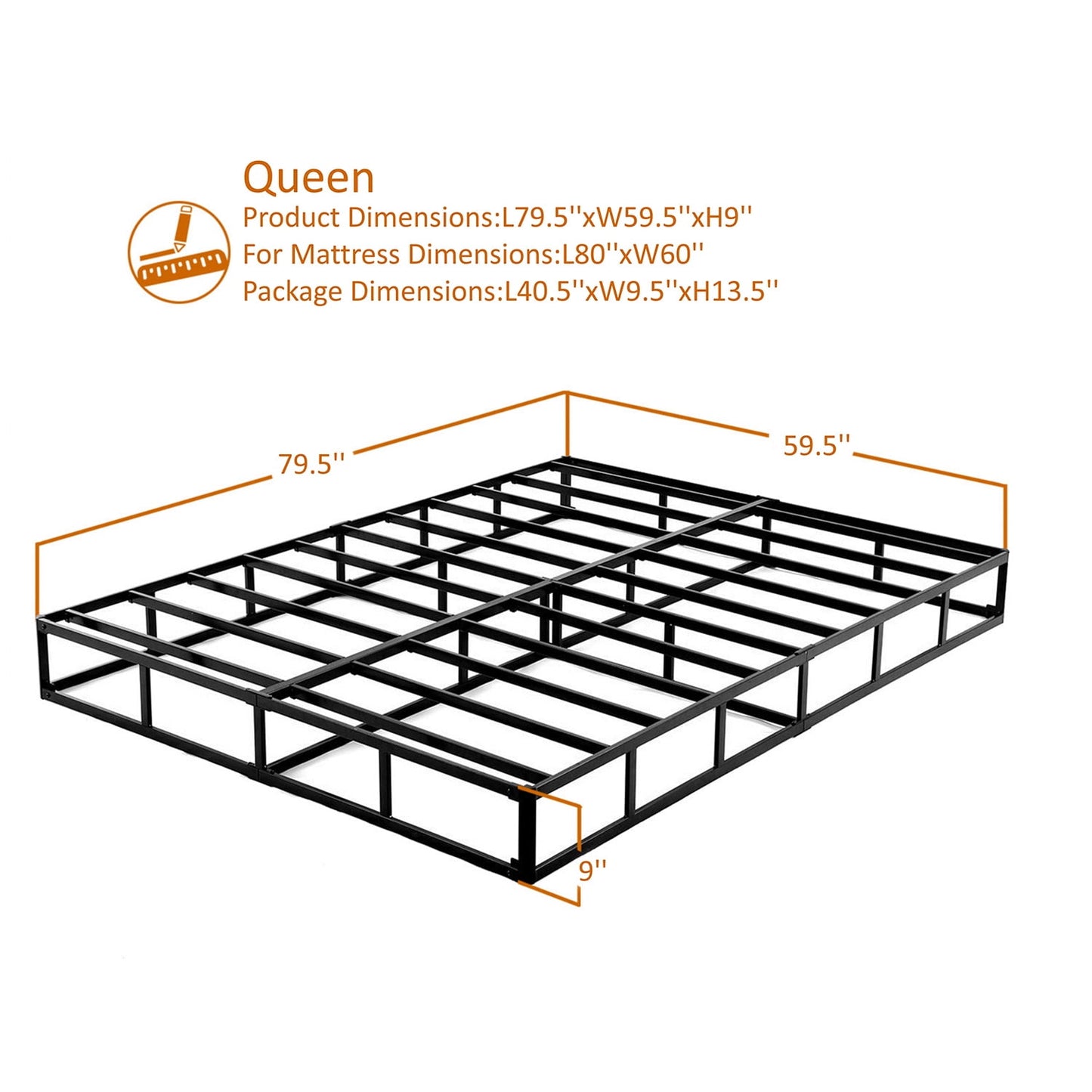 QFTIME 9" Metal Queen Box Spring, Mattress Foundation, Heavy-Duty, Easy Assembly