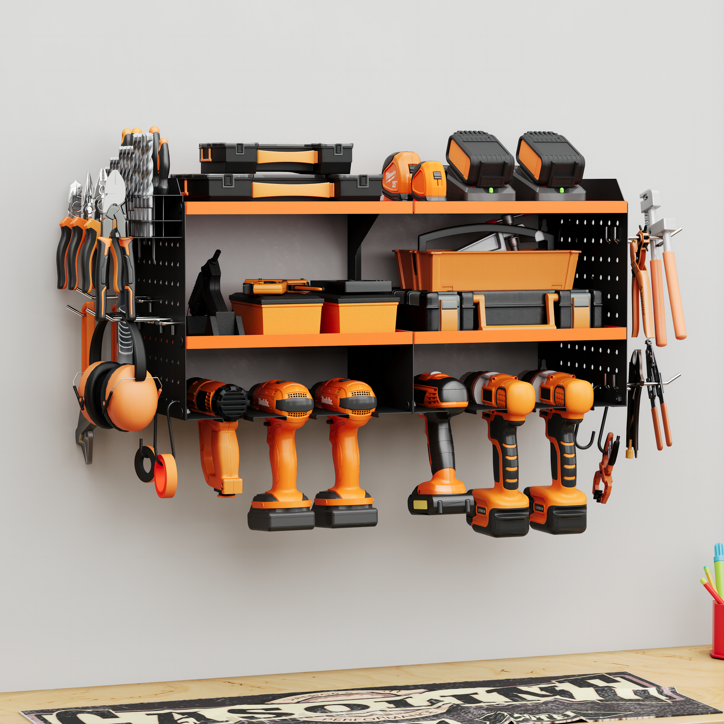 Power Tool Organizer, Power Drill Tool Holder, 3 Layer Utility Tool Storage Rack, Tool Organization for Pegboard, Workbench, and Garage