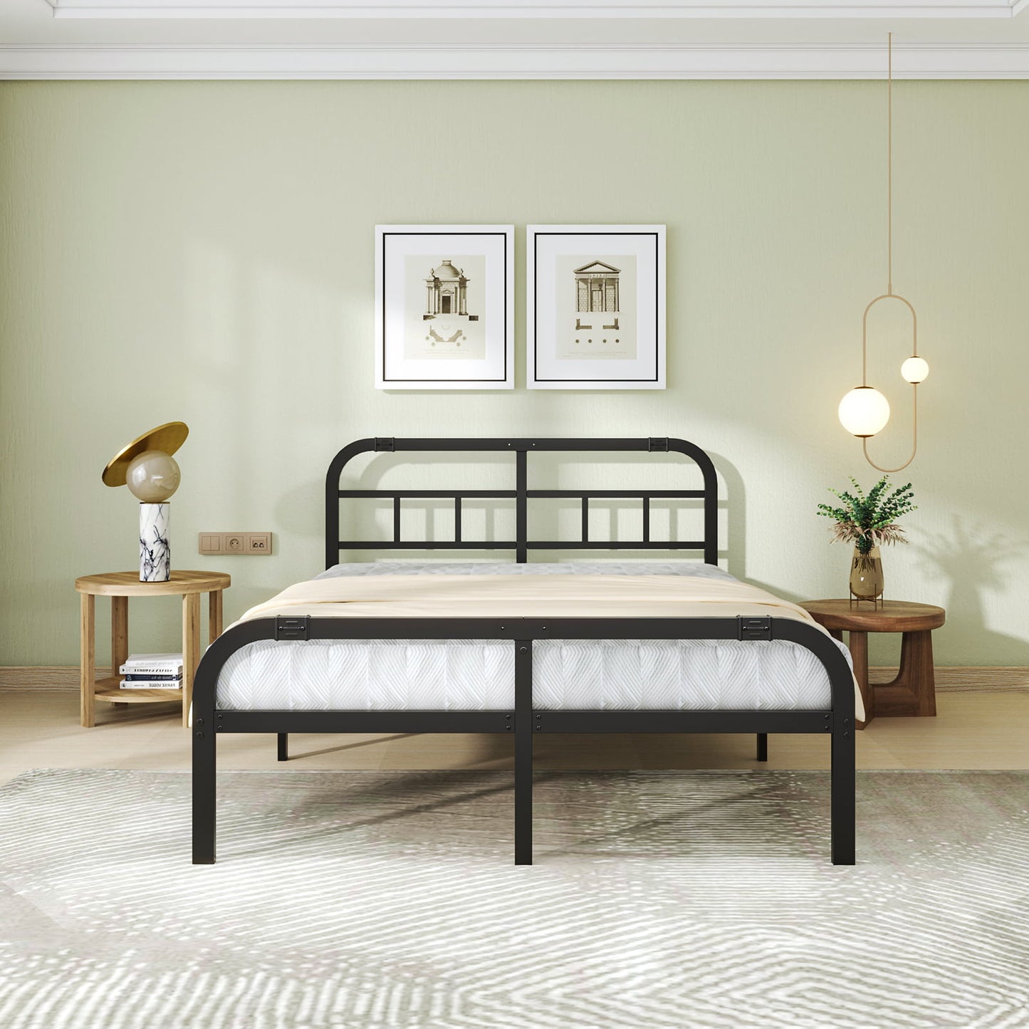 14" Metal Platform Bed Frame with Headboard and Footboard