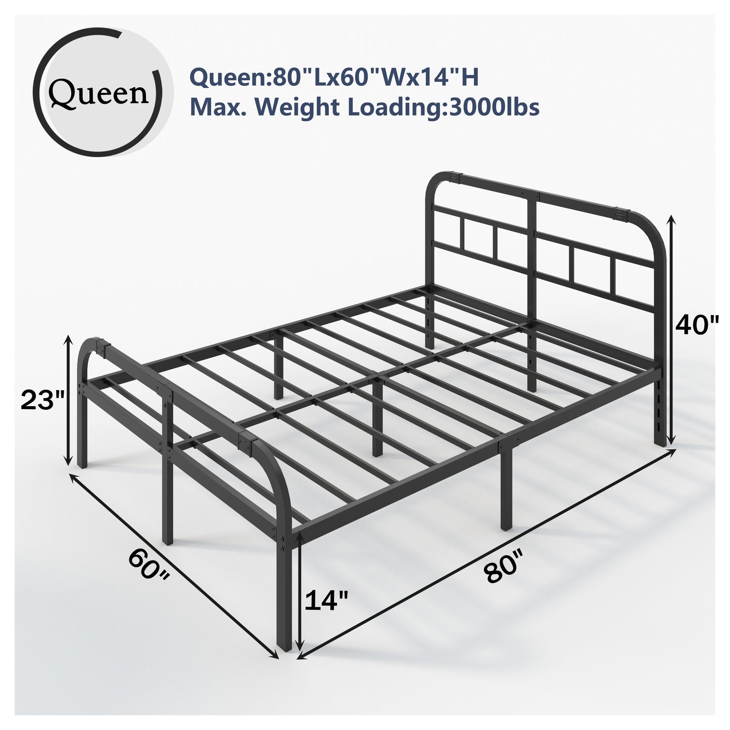 14" Metal Platform Bed Frame with Headboard and Footboard