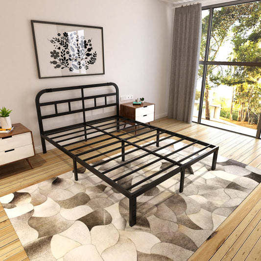 14" Metal Platform Bed Frame with Headboard, Queen