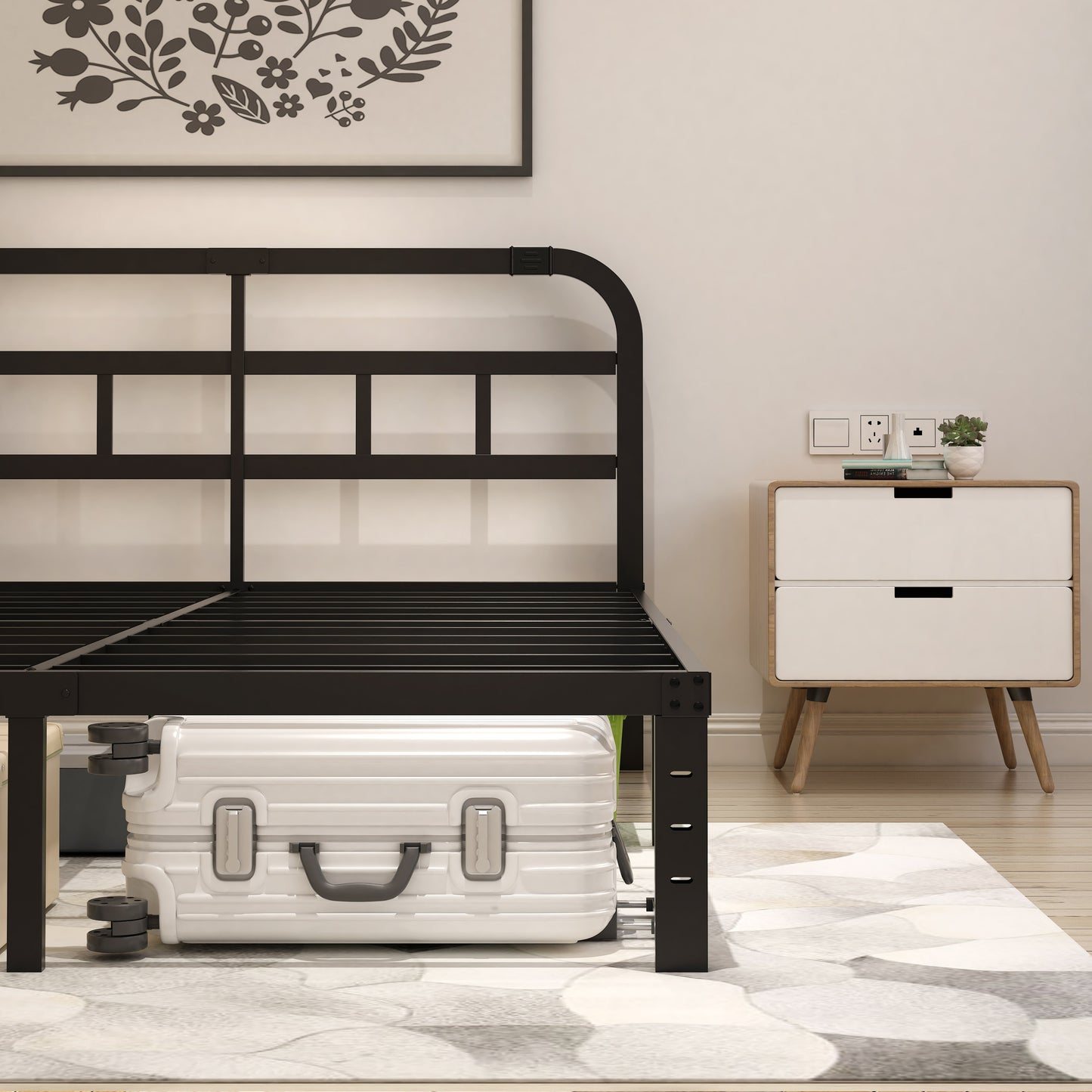 14" Metal Platform Bed Frame with Headboard, Queen