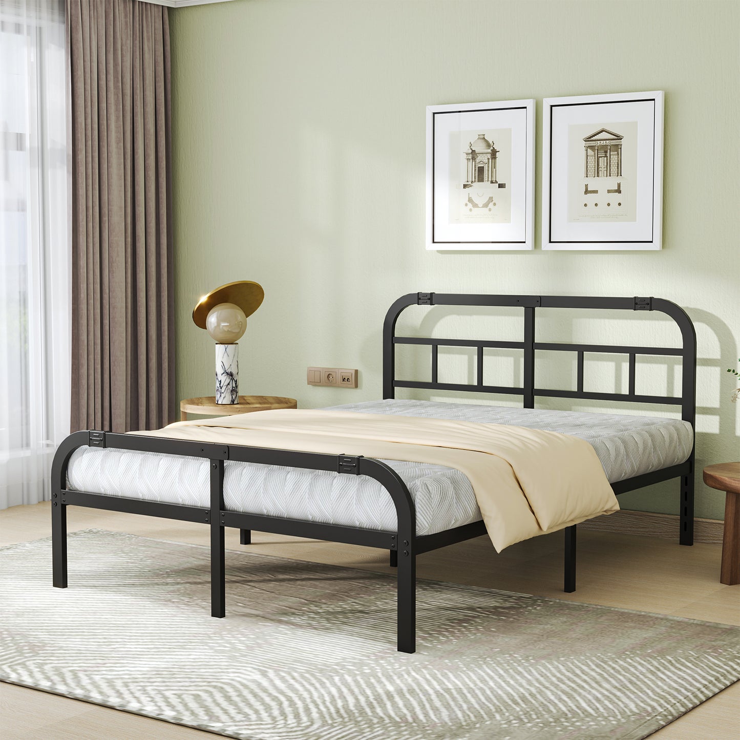 14" Metal Platform Bed Frame with Headboard and Footboard