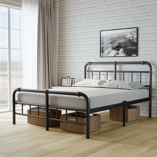 QFTIME 14" King Bed Frame with Headboard and Footboard, Heavy Duty Metal Platform, Premium Steel Slat Mattress Foundation with Storage, No Box Spring Needed